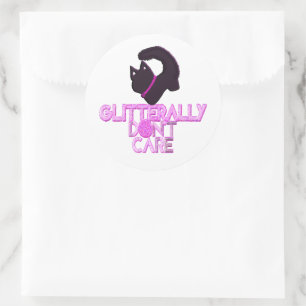 Glitter black cat don't care classic round sticker