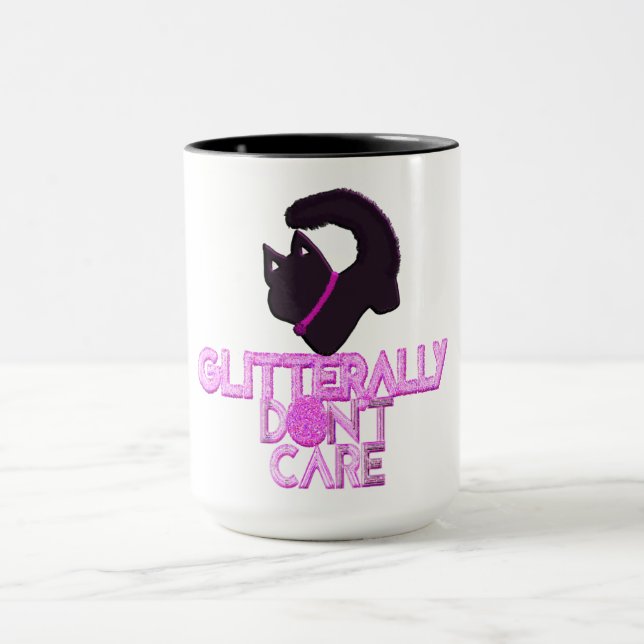 Glitter black cat don't care mug (Center)