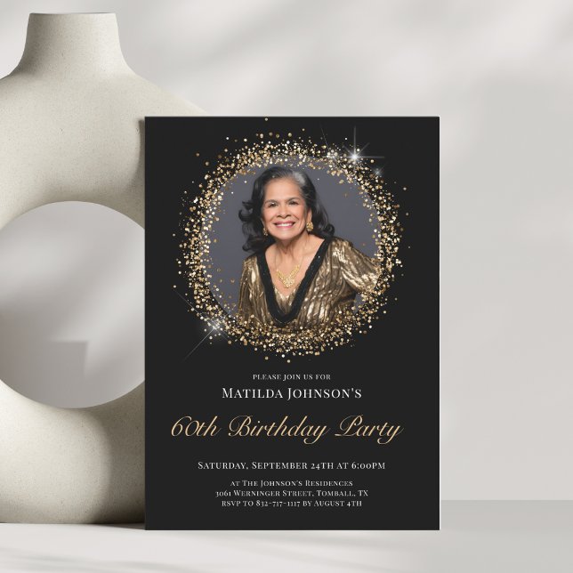 Glitter Black Gold 60th Birthday Party Invitation (Glitter Black Gold 60th Birthday Party Invitation
)