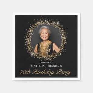 Glitter Black Gold 70th Birthday Napkin