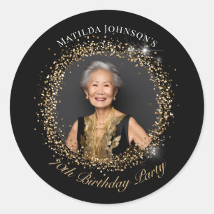Glitter Black Gold 70th Birthday Party Classic Round Sticker