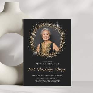Glitter Black Gold 70th Birthday Party Invitation