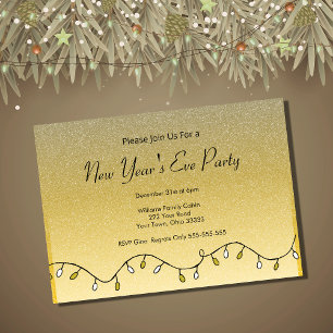 Glitter Black Gold New Year's Eve Party 2023 Invitation