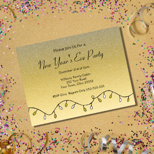 Glitter Black Gold New Year's Eve Party 2026 Invitation Postcard