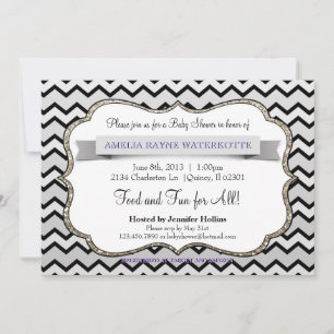 Glitter Black Ice Gold Chevron Baby Shower Invitation