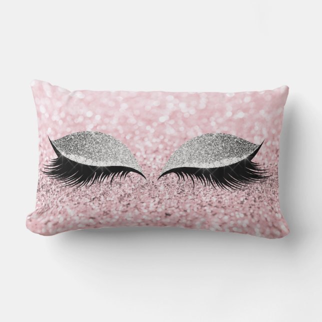 Glitter Black Makeup Eye Lashes White Silver Pink Lumbar Cushion (Front)
