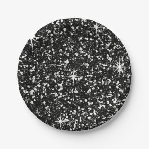 GLITTER   black Paper Plate