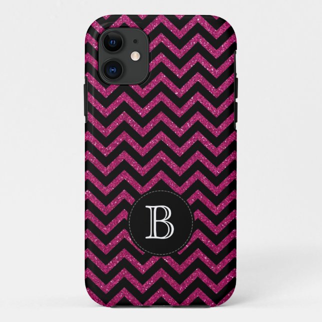 Glitter Black Pink Chevron Stripes iPhone 5 Case (Back)