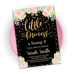Glitter Black Princess Birthday Invitations