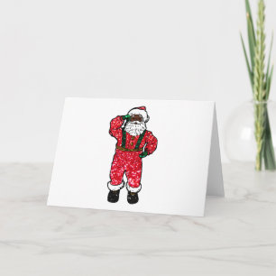 glitter black santa claus holiday card