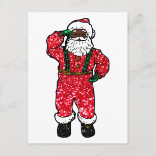 glitter black santa claus holiday postcard