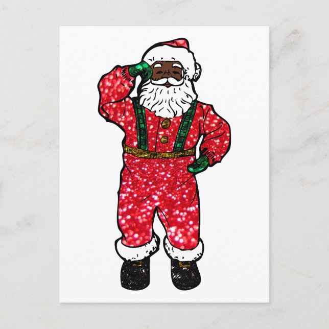 glitter black santa claus holiday postcard (Front)