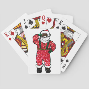 glitter black santa claus playing cards