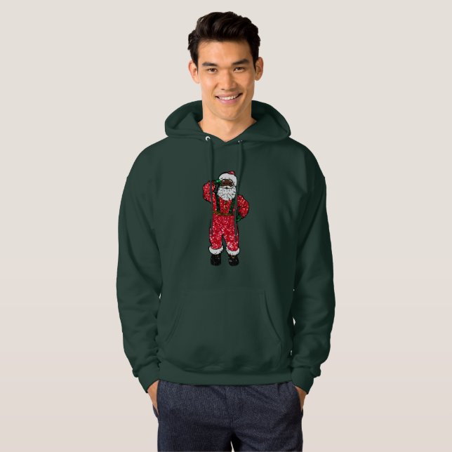 glitter black santa claus xmas hooded sweatshirt (Front Full)