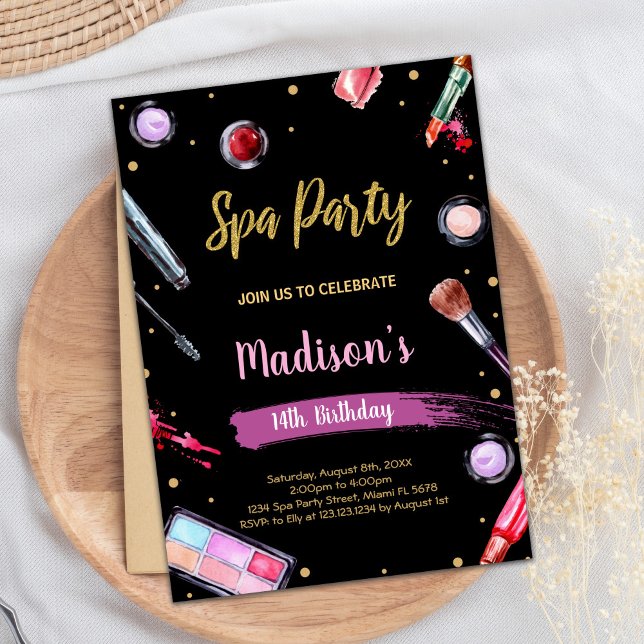 Glitter Black Spa Birthday Invitations (Glitter Black Spa Birthday Invitations)