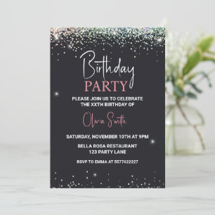 Glitter Black Sparkle Birthday Party Invitation