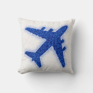 Glitter blue aeroplane square pillow