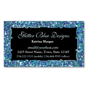 Glitter Blue Elegance Magnetic Business Card