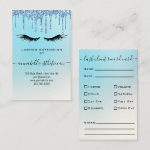 Glitter Blue Eyelash Extension Client Record Busin Business Card