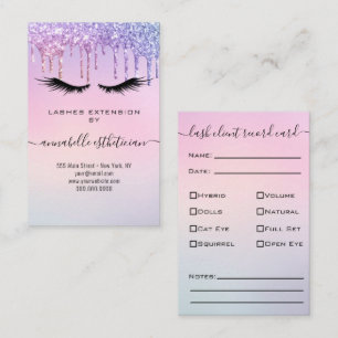Glitter Blue Eyelash Extension Client Record Busin Business Card