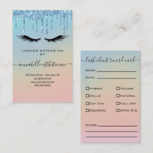 Glitter Blue Eyelash Extension Client Record Business Card
