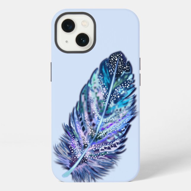 Glitter Blue Feather iPhone Case (Back)