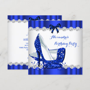 Glitter Blue Glamour High Heels Birthday Party Invitation