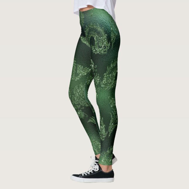 glitter blue gold sea design mermaid green leggings (Left)