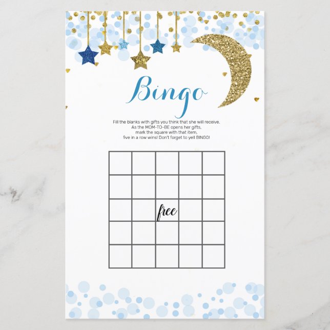 Glitter blue moon Watercolor Bingo Game (Front)