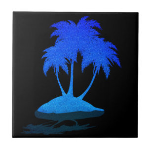 Glitter Blue Palms Ceramic Tile - Exotic Island