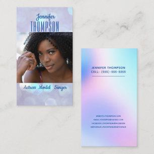 Glitter Blue Photo Modern Actress Singer Model Business Card