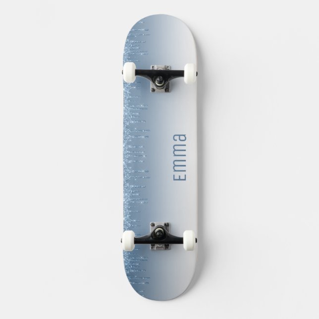 Glitter Blue Skateboard with Name (Front)