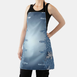 Glitter Blue Snowflake Frame With Icicles Apron