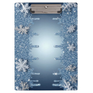 Glitter Blue Snowflake Frame With Icicles Clipboard
