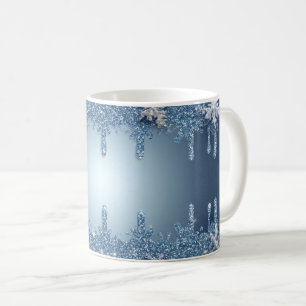 Glitter Blue Snowflake Frame With Icicles Coffee Mug