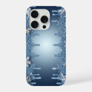 Glitter Blue Snowflake Frame With Icicles iPhone 15 Pro Case