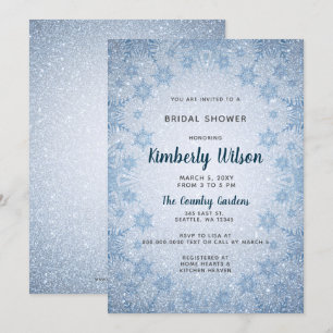 Glitter Blue Snowflakes winter Bridal Shower Invitation