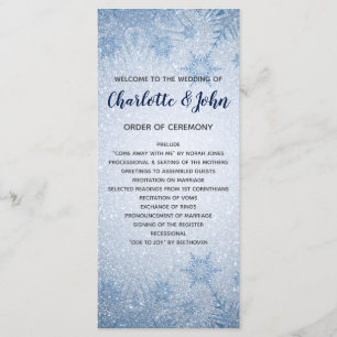 Glitter Blue Snowflakes winter wedding programs Programme