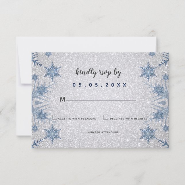 Glitter Blue Snowflakes winter wedding rsvp Invitation (Front)