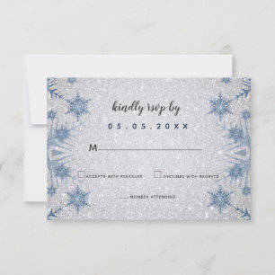 Glitter Blue Snowflakes winter wedding rsvp Invitation
