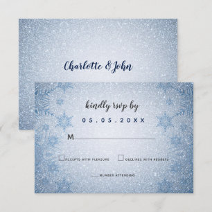 Glitter Blue Snowflakes winter wedding rsvp Invitation