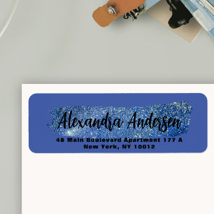 Glitter Blue Sparkly Brushstroke Return Address