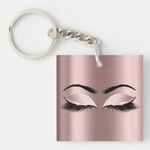 Glitter Blush Pink Girly Makeup Lashes Name Eyes Key Ring