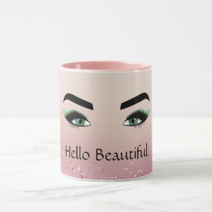 Glitter Blush Pink Green Eyes Eye Lashes  Mug