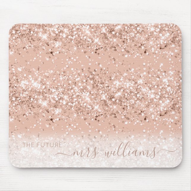 Glitter Blush Pink Rose Gold Future Mrs Bride Mouse Mat (Front)