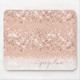 Glitter Blush Pink Rose Gold Monogram Mouse Mat