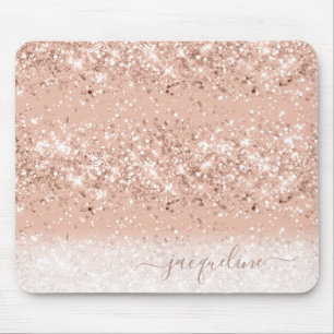 Glitter Blush Pink Rose Gold Monogram Mouse Mat