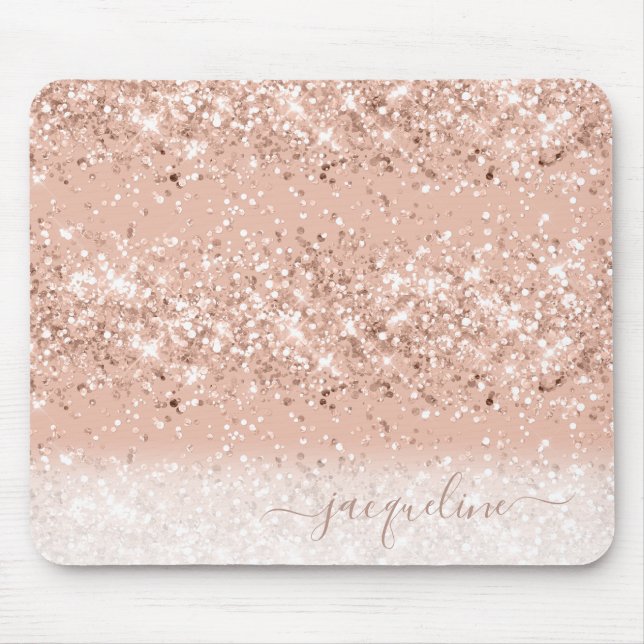 Glitter Blush Pink Rose Gold Monogram Mouse Mat (Front)
