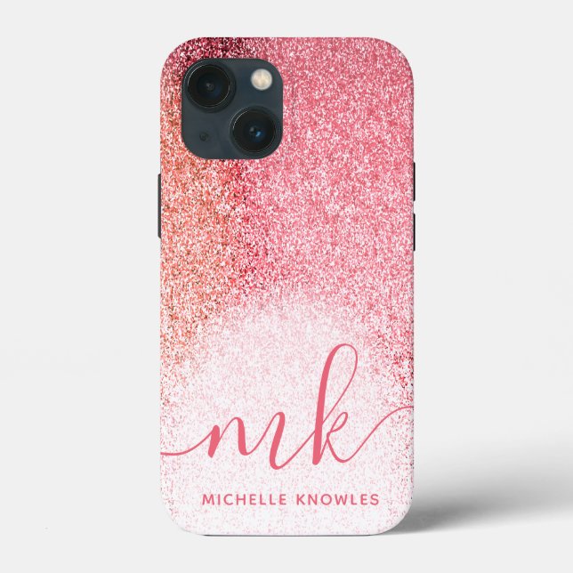 Glitter Blush Pink Rose Gold Monogrammed Script Case-Mate iPhone Case (Back)