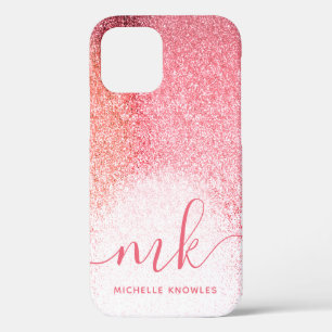 Glitter Blush Pink Rose Gold Monogrammed Script iPhone 12 Pro Case